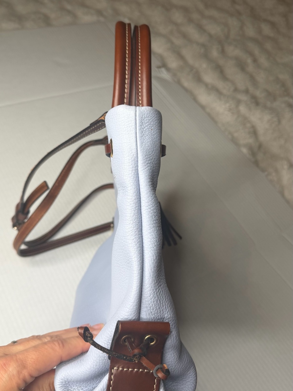 NWOT Dooney & Bourke Wakefield Pale / Sky Blue Pebbled Leather Tassel Tote - Picture 9 of 17